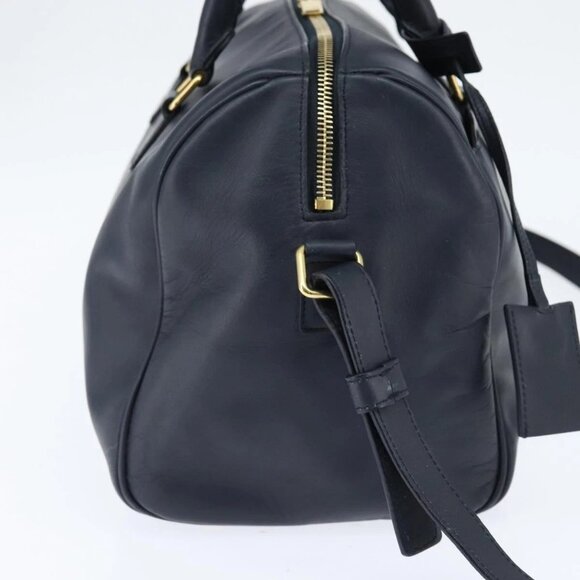 SAINT LAURENT Mini Boston Bag Leather 2way Navy Gold Auth bs30084 - Picture 7 of 16